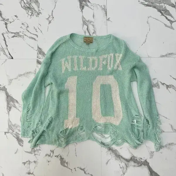 [BUNJANG] Wildfox Mint Damage Knit Sweater / 와일드폭스 민트 데미지 니트