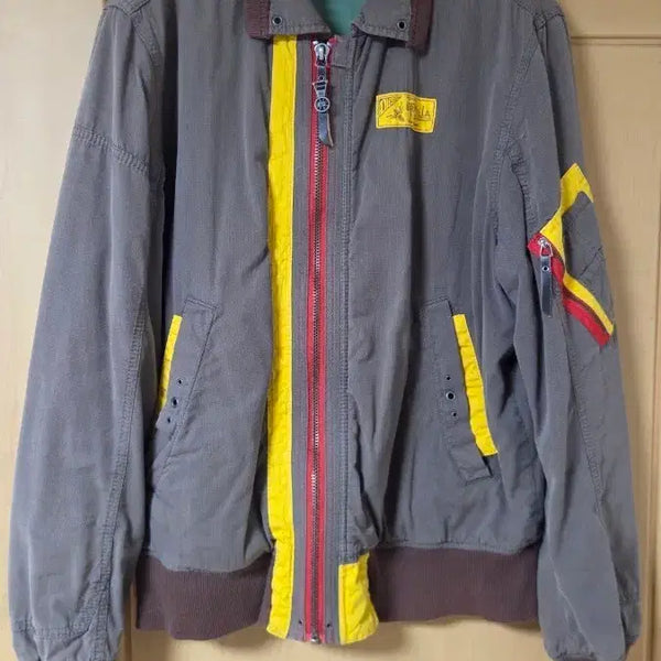 [BUNJANG] Diesel Men's Bomber Jacket Grey Yellow Red XL / 디젤 항공 점퍼 그레이 옐로우 레드 XL