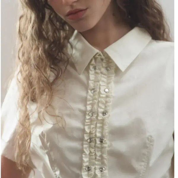 [BUNJANG] Zara Stud Ruffle Poplin Shirt / 새상품) 자라 스터드 프릴 포플린 셔츠