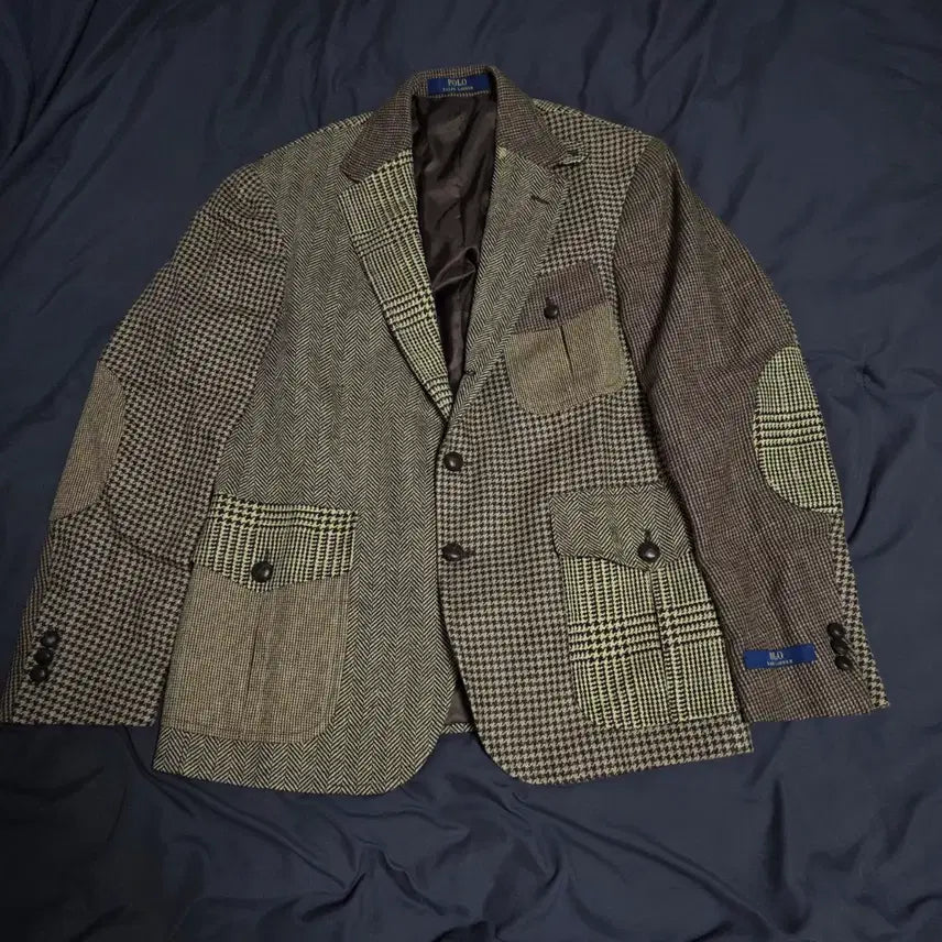 [BUNJANG] Polo Patchwork Wool Herringbone Hunting Jacket 40S / 폴로 패치워크 울 헤링본 헌팅자켓 40S