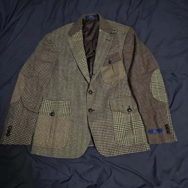 [BUNJANG] Polo Patchwork Wool Herringbone Hunting Jacket 40S / 폴로 패치워크 울 헤링본 헌팅자켓 40S