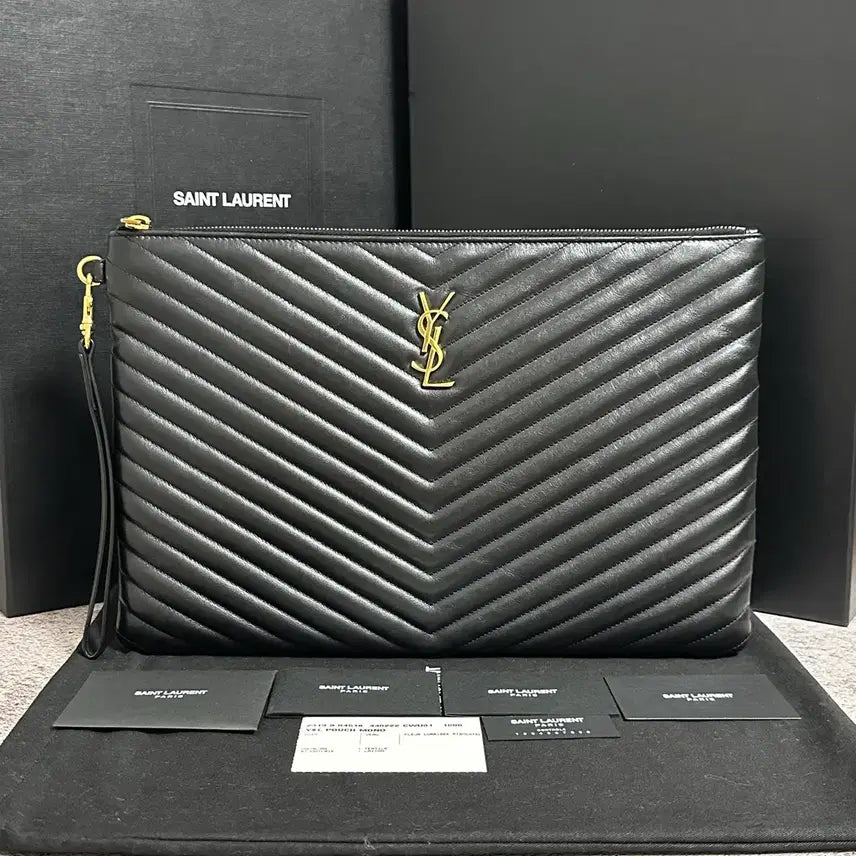 [BUNJANG] Saint Laurent Matelassé Black Large Clutch / [풀구성] 입생로랑 마틀라세 클러치 블랙 라지