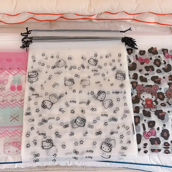 [BUNJANG] Hello Kitty Leopard Print Waterproof Drawstring Pouch Set (30 Count) / 헬로키티 방수 조이개 파우치 10장 3세트 일괄