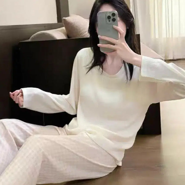 [BUNJANG] Ivory & Pink Checkered Homewear Set / 아이보리 핑크체크 홈웨어 세트