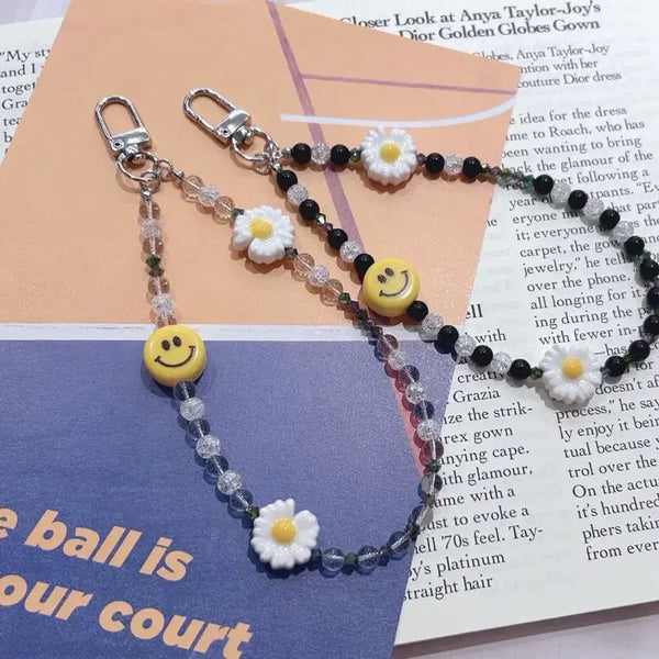 [BUNJANG] Smile Daisy Bead Phone Strap Charm / 스마일데이지구슬 핸드폰스트랩키링
