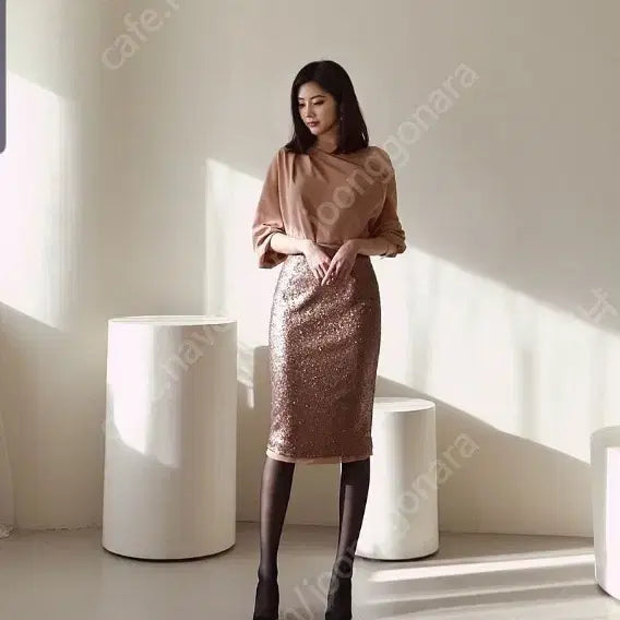 [BUNJANG] Retitcherla Sequin Skirt & Blouse Set / 레티첼라 스팽글 스커트 블라우스 세트 치마(착샷)
