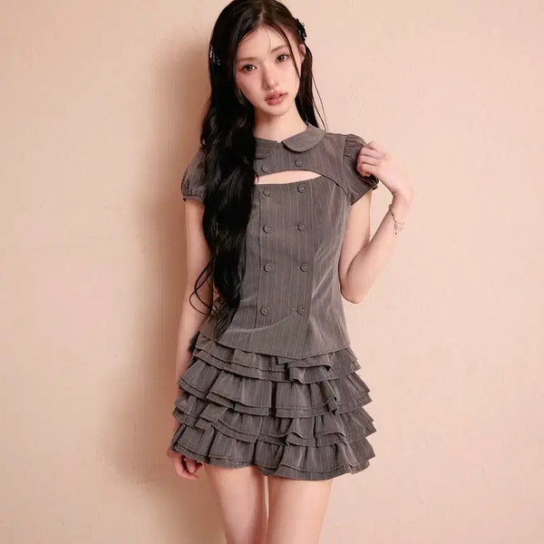 [BUNJANG] Bubbles Double Button Blouse Skirt Set-up / 버블즈 bubbles 블라우스 스커트 셋업 양도 판매 일브