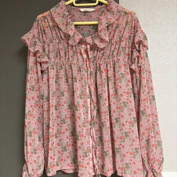 [BUNJANG] Flower Chiffon Blouse / 플라워 쉬폰 블라우스