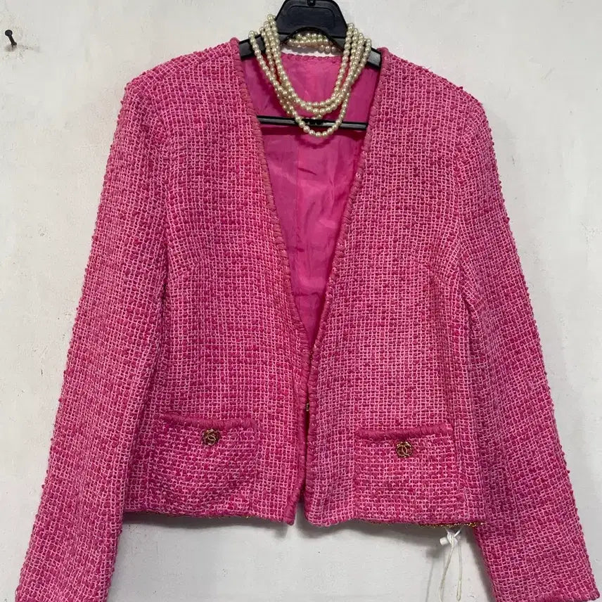 [BUNJANG] N7008 Gold Trim Tweed Jacket / 특가새)N7008 포켓 금장 트위드 자켓.럭셔리스타일.밑단체인