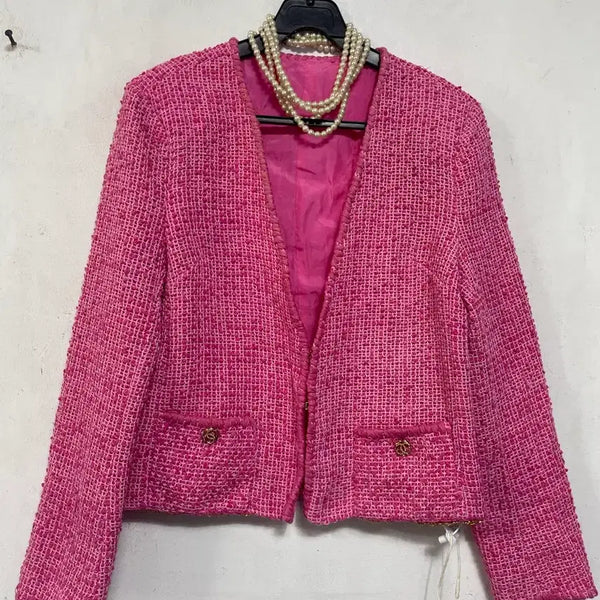 [BUNJANG] N7008 Gold Trim Tweed Jacket / 특가새)N7008 포켓 금장 트위드 자켓.럭셔리스타일.밑단체인