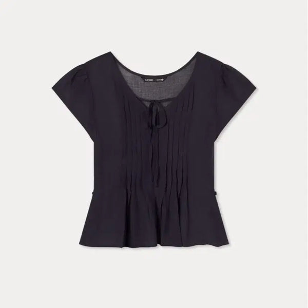 [BUNJANG] Mixxo V-Neck Pintuck Blouse Navy / 미쏘 mixxo 브이넥 핀턱 블라우스 네이비