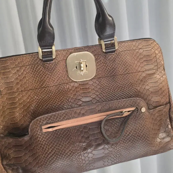 [BUNJANG] Longchamp Crocodile Embossed Tote Bag Brown / 롱샴 토트백