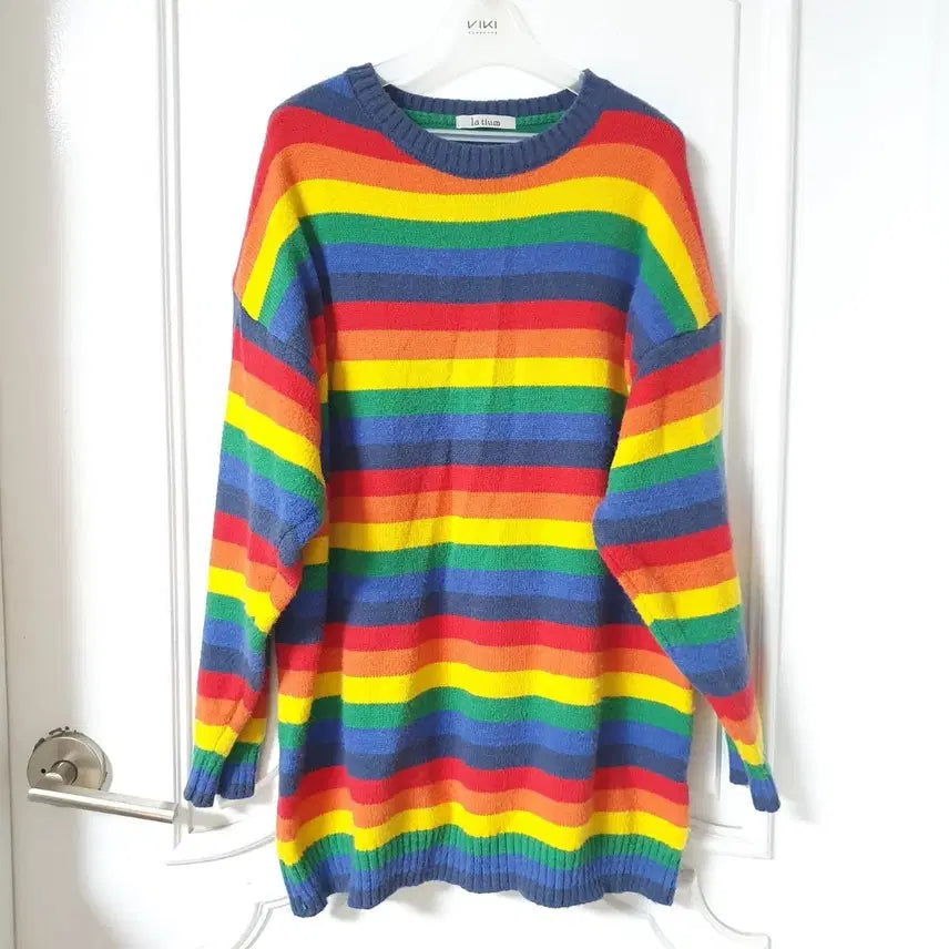 [BUNJANG] Latium Rainbow Stripe Knit Sweater / 라티움 무지개 단가라 니트