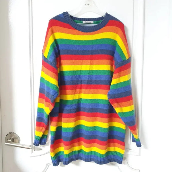 [BUNJANG] Latium Rainbow Stripe Knit Sweater / 라티움 무지개 단가라 니트