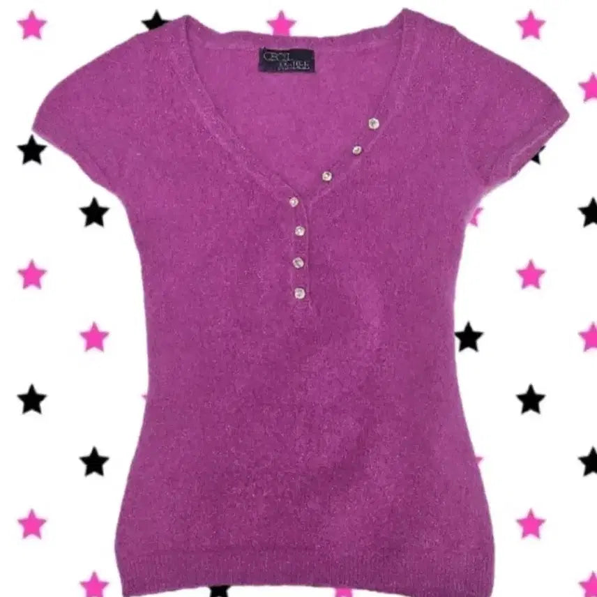 [BUNJANG] Cecil McBee Y2K Glitter Knit Top / 세실맥비 갸루 y2k 딱붙핏 반팔 니트