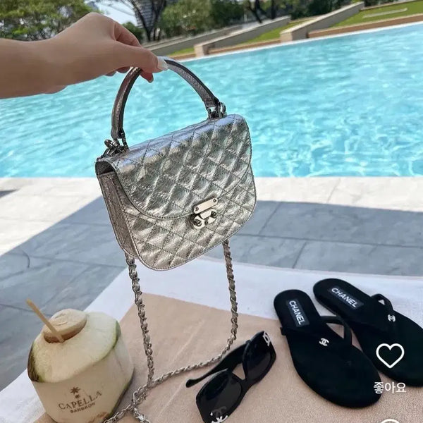 [BUNJANG] The Lourang Marron Glace Flap Bag Silver / 더로랑 마롱글라쎄 플랩백 실버
