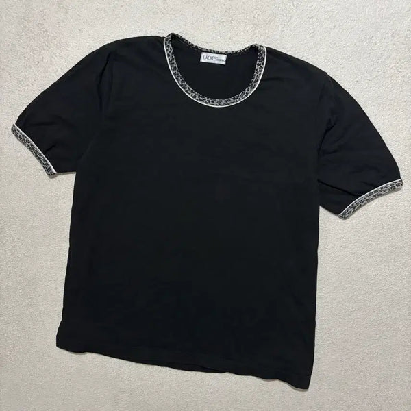 [BUNJANG] Vintage Black Leopard Print Short Sleeve T-Shirt / 일본빈티지 블랙 호피포인트 반팔 티셔츠