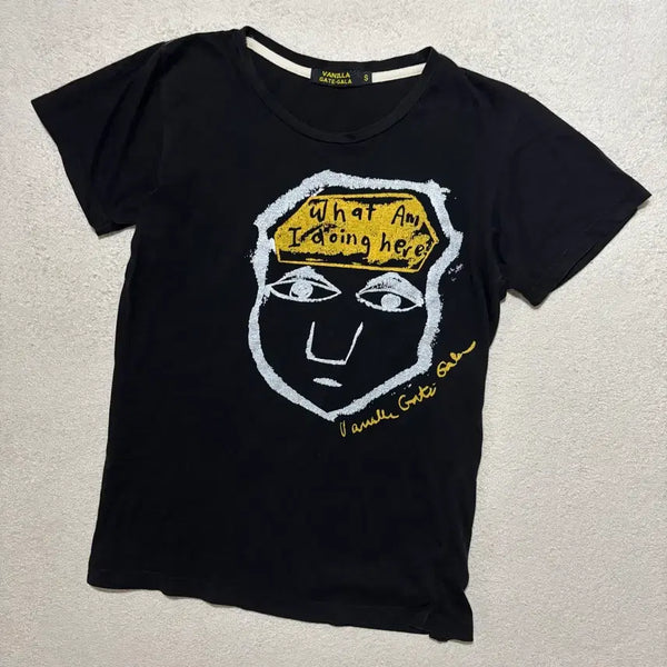 [BUNJANG] Japanese Vintage Black Graphic Short Sleeve T-Shirt / 일본빈티지 블랙 얼굴 그래픽 반팔 티셔츠
