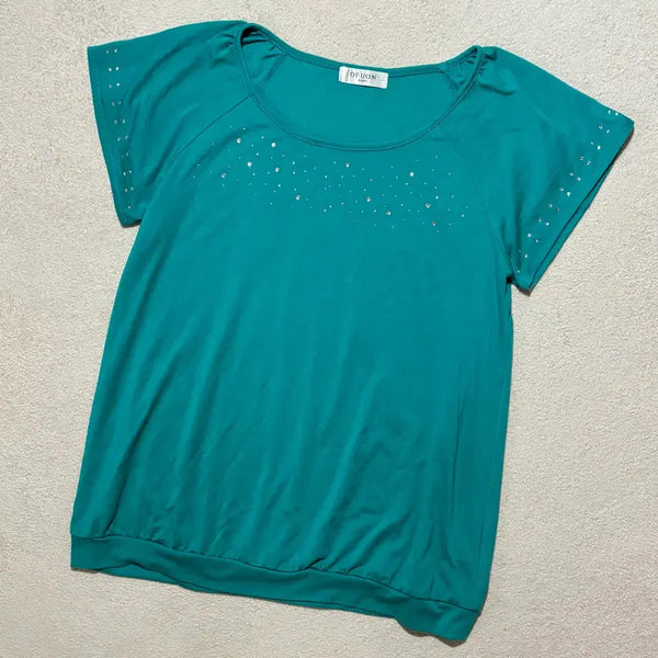 [BUNJANG] Japanese Vintage Gal Minami-kkal Mintcore Cubic Point Short Sleeve Top / 일본빈티지 갸루 미나미깔 민트코어 큐빅포인트 반팔 탑