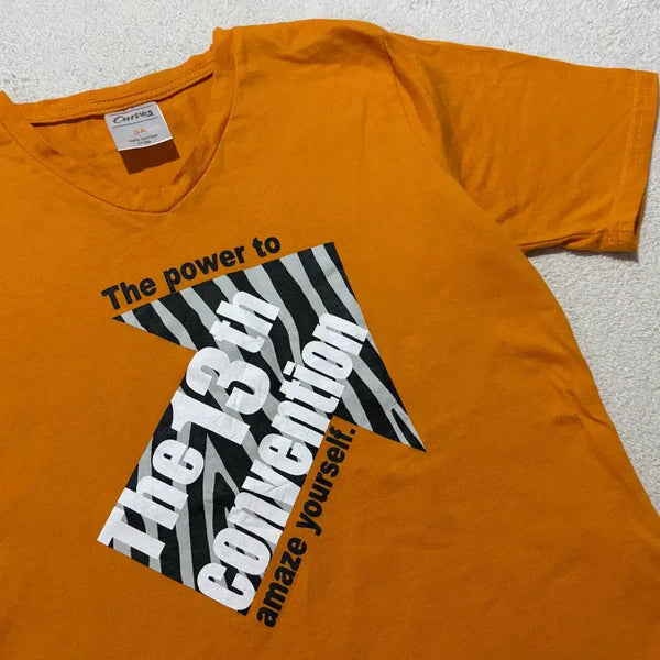[BUNJANG] Japanese Vintage Orange Fanta Graphic V-Neck Short Sleeve T-Shirt / 일본빈티지 오렌지 환타맛 그래픽 브이넥 반팔 티셔츠