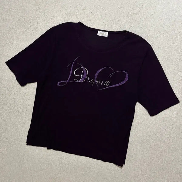 [BUNJANG] Y2K Purple Cubic Lettering 5-Length Sleeve Top / 일본빈티지 y2k 보라 큐빅 레터링 5부 반팔 탑
