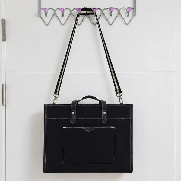 [BUNJANG] Black Leather Shoulder Bag with 16-inch Laptop Compartment / 깔끔한 블랙 레더 숄더백 16인치 노트북 수납가능 O