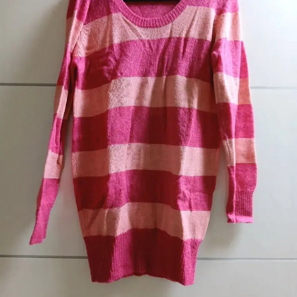 [BUNJANG] Pop Gyaru Pink Striped Knit Sweater / 팝갸루 핑크단가라 니트