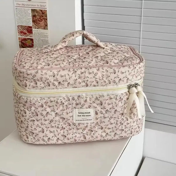 [BUNJANG] Flower Pattern Pink Yellow Pouch Tote Bag Cosmetic Organizer / 개인소장 파우치 플라워 패턴 핑크 노랑 토트백 토트파우치 화장품 수납함