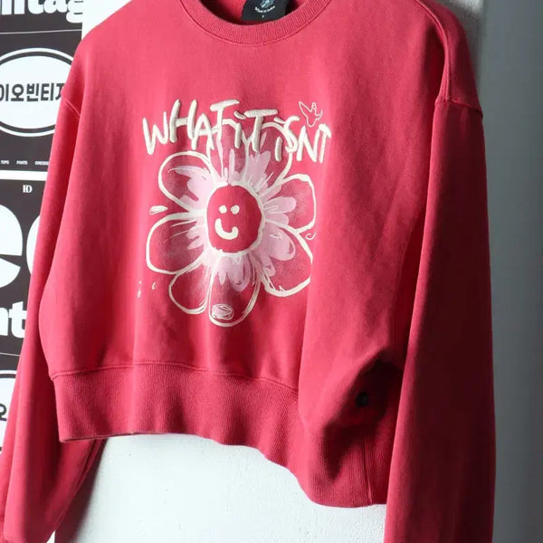 [BUNJANG] Mark Gonzales Embroidered Logo Cropped Sweatshirt Pink / W(F) 마크곤잘레스 맨투맨 티셔츠 자수 크롭 핑크 코어-H38515