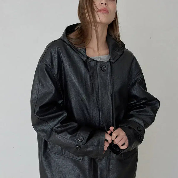 [BUNJANG] ORDES MIA Hooded Leather Coat / ORDES 오데스 MIA HOODED LEATHER COAT 미아 후디드 레더 코트