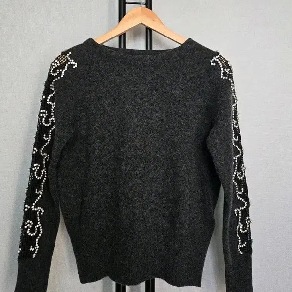[BUNJANG] Sandro Wool Knit Sweater Charcoal Sequin Star Pattern / 산드로 울니트  /독특한 디자인입니다