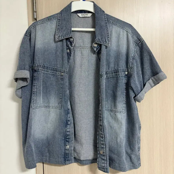 [BUNJANG] Men's Half-Sleeve Denim Shirt / 남자 반팔 남방셔츠
