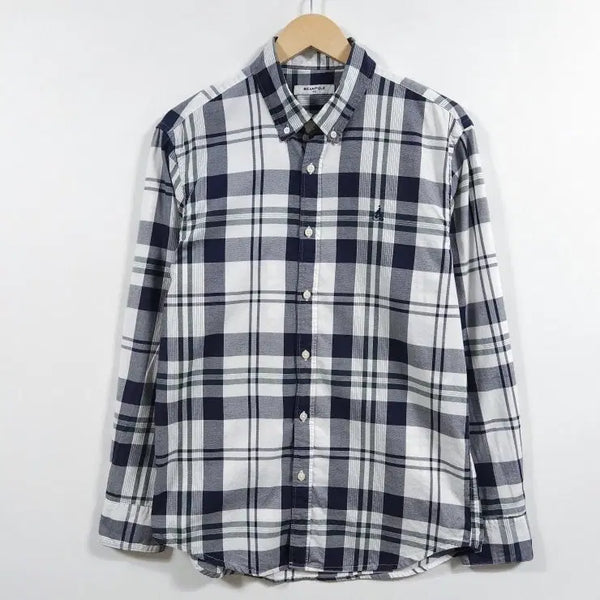 [BUNJANG] Beanpole Long Sleeve Big Check Button-Down Cotton Shirt Navy Grey / 100 BEANPOLE 빈폴 긴팔 셔츠 빅체크 버튼다운 코튼 네이비 그레이