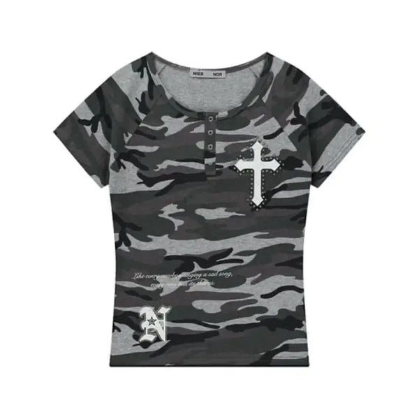 [BUNJANG] Near & Dear Camo Short Sleeve T-Shirt / 니어노어 카모 반팔티