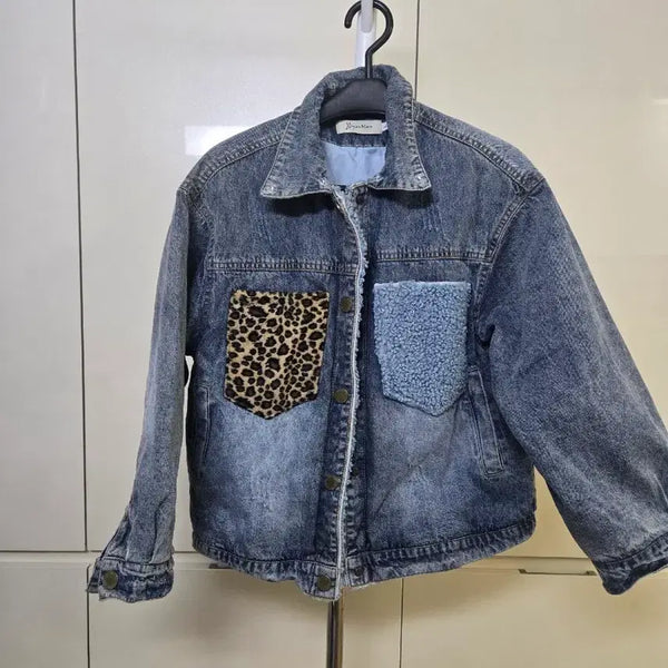 [BUNJANG] Denim Jacket Leopard & Shearling Colorblock / 데님 자켓 레오파드 양털 배색