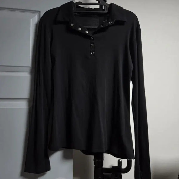 [BUNJANG] Snap Button Collar Cuffs Blouse New Arrival / 스냅단추 카라 커프스티 새상품