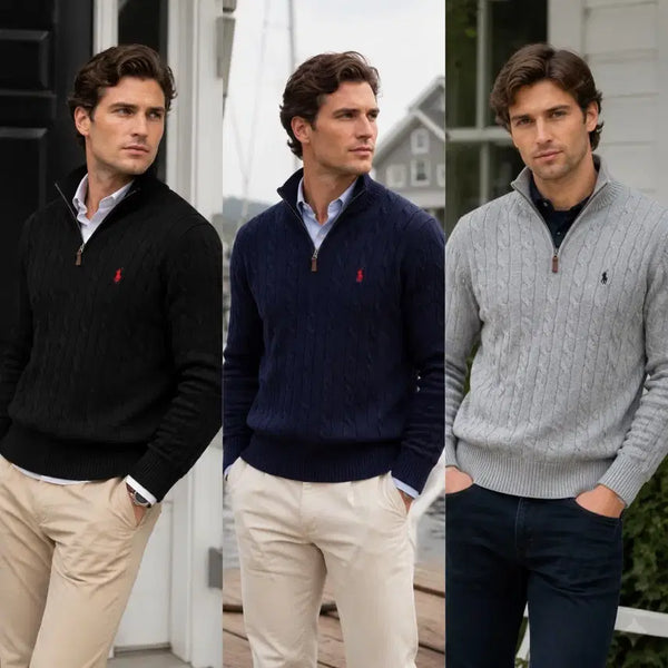 [BUNJANG] Polo Ralph Lauren Cable Knit Half-Zip Pullover / 폴로 랄프로렌 케이블 니트 반집업 블랙/네이비/그레이 꽈배기 반집업