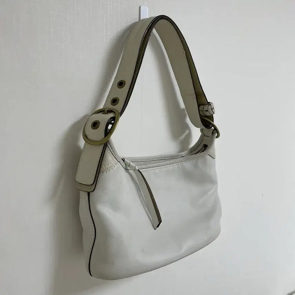 [BUNJANG] Coach Leather Duffle Shoulder Bag - White Cream / 희귀템) 코치 더플 레더 화이트 크림 숄더백  y2k 핀터깔