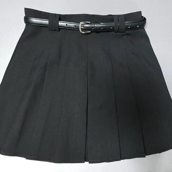 [BUNJANG] Black Belt Pleated Skirt / 블랙 벨트 플리츠 스커트