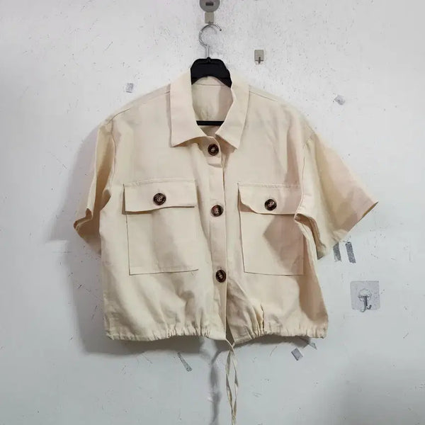 [BUNJANG] Cropped Shirt Beige / 크롭 셔츠 베이지