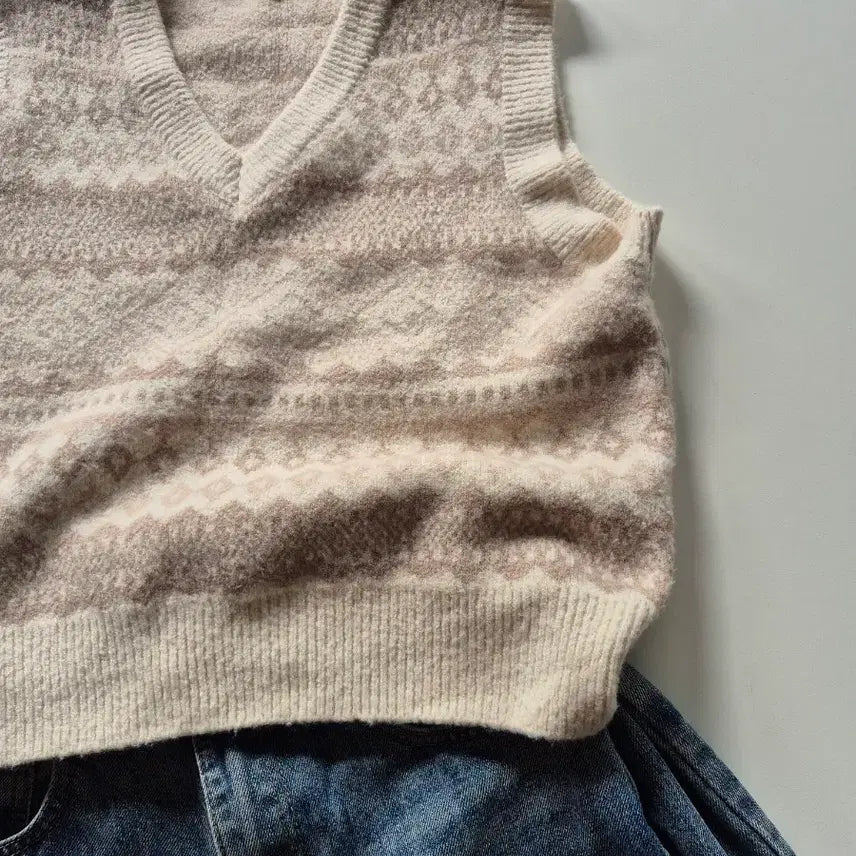 [BUNJANG] Pink Mint Pattern Knit Vest / 핑크민트 패턴 니트베스트 (행사6