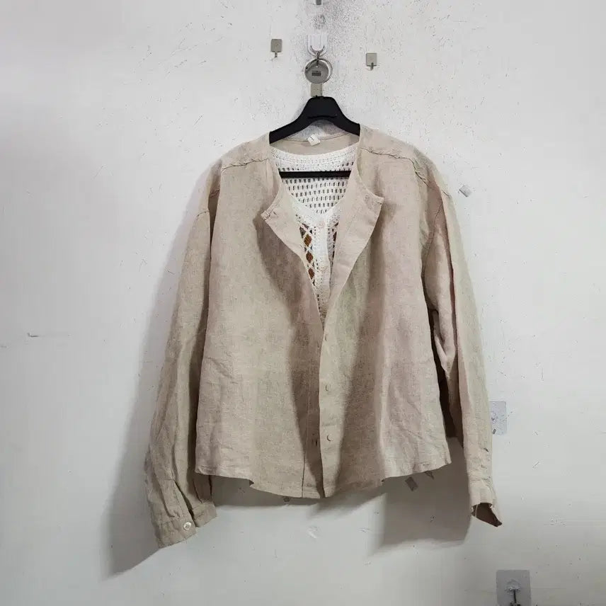 [BUNJANG] Linen Crochet Blouse Beige / 린넨 크로셰 블라우스 베이지