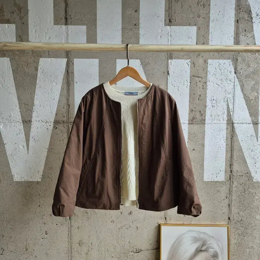 [BUNJANG] Round Neck Short Jacket - Brown / 간절기 라운드넥  숏자켓