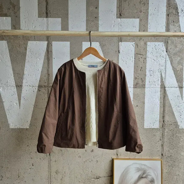 [BUNJANG] Round Neck Short Jacket - Brown / 간절기 라운드넥  숏자켓