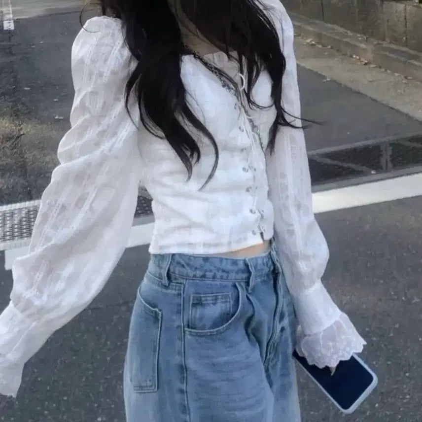 [BUNJANG] Rosé Corset Layered Lace Blouse / 로제 코르셋 레이어드 레이스 블라우스