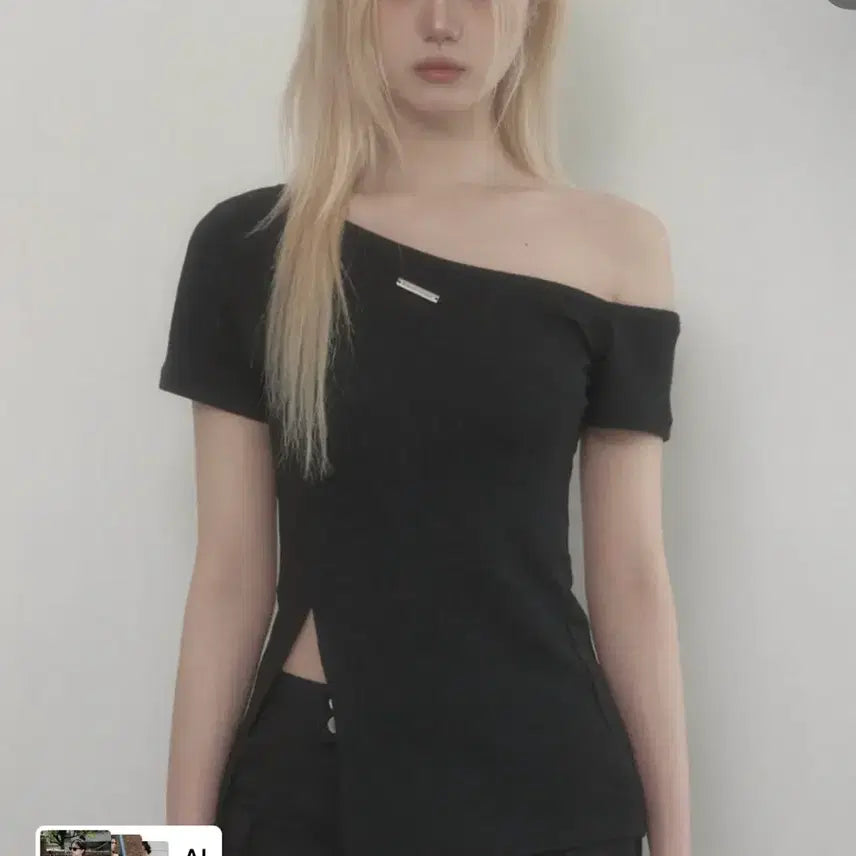 [BUNJANG] Etto Sometime One-shoulder Basic Slit Top (Black) / 에트오소메 One-shoulder Basic Slit Top (Black)