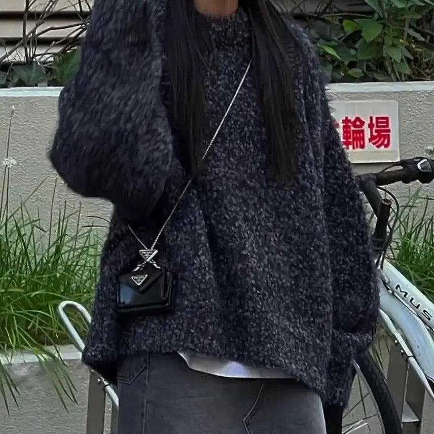 [BUNJANG] Triming Bird Poodle Alpaca Knit Black / 트리밍버드 푸들 알파카 니트 블랙