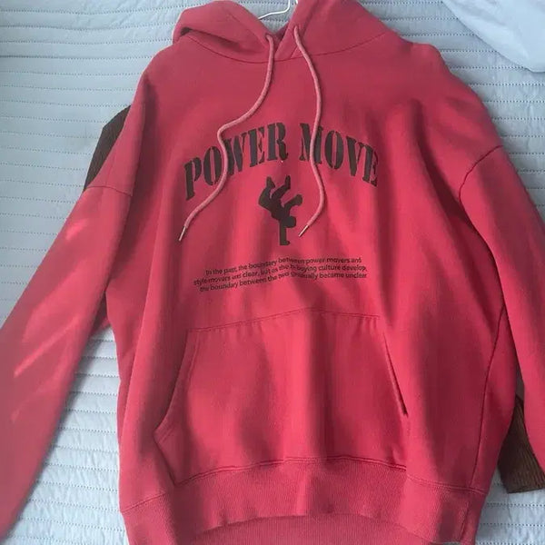 [BUNJANG] Red "POWER MOVE" Graphic Hoodie / 기모 후드티