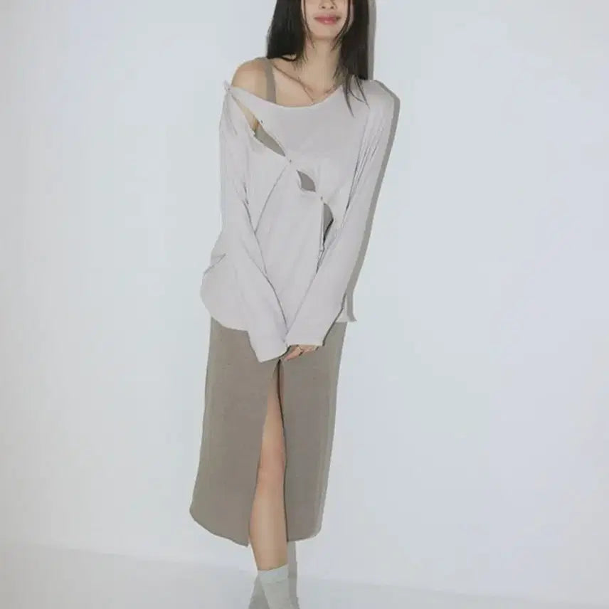 [BUNJANG] FWOOEL Modal Ribbed Cardigan Grey / 새상품 에프더블유더블유엘 모달 골지 가디건 그레이