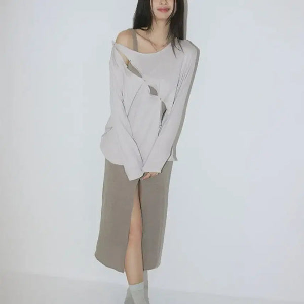 [BUNJANG] FWOOEL Modal Ribbed Cardigan Grey / 새상품 에프더블유더블유엘 모달 골지 가디건 그레이